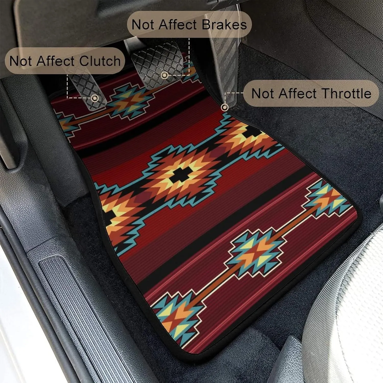 Aztec Car Floor Mats Set of 4,Southwest Native American Tribal Aztec Navajo Striped Red Print Vehicle Front Rear Car Floor Carpets Rugs Non-Slip Car Accessories Universal Fit for Car Truck
