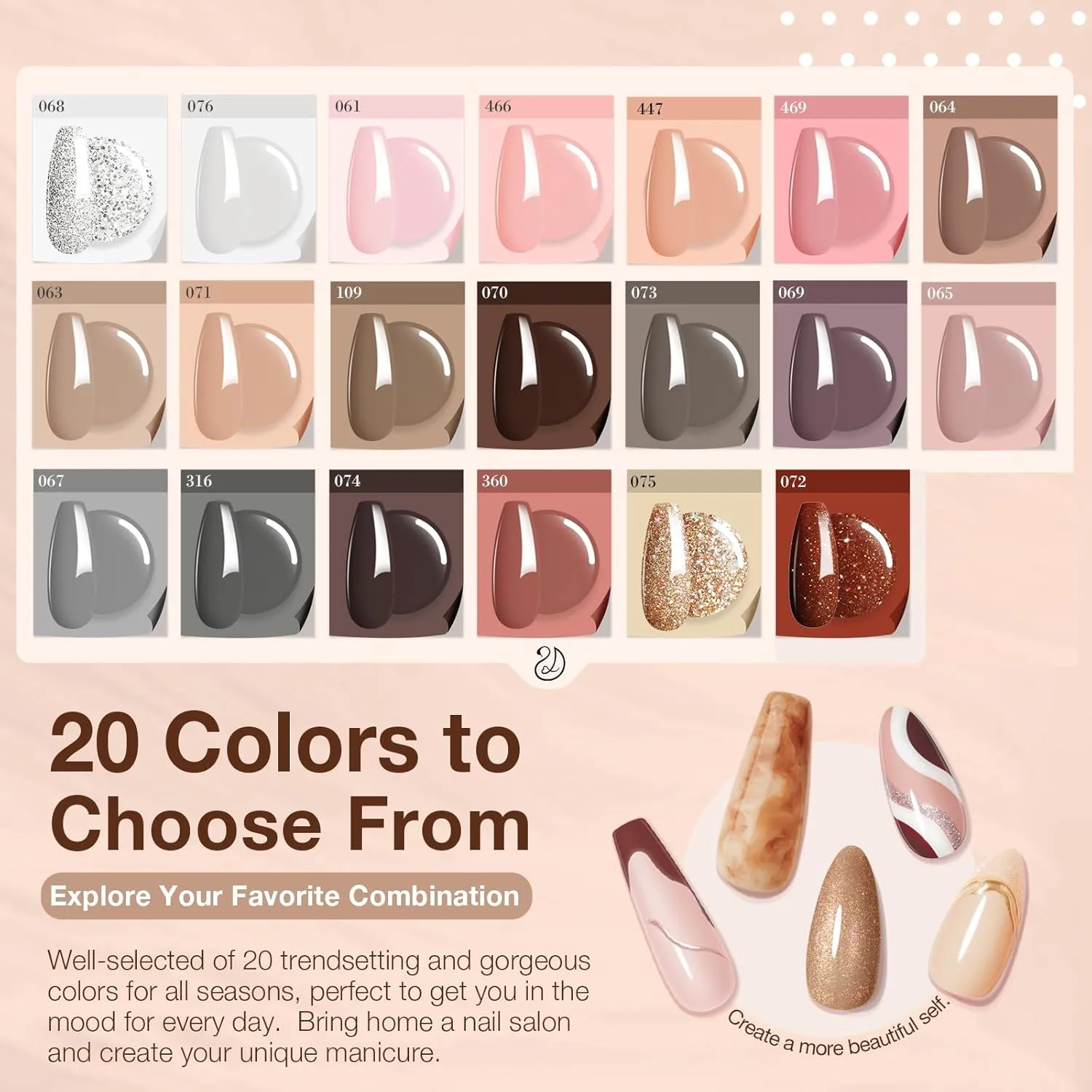 AZUREBEAUTY Dip Powder Nail Kit - Classic Brown Nude Collection Glitter in 20 Neutral Shades - Chocolate Skin Tone - Salon Home Manicure Set with Base/Top Coat Activator