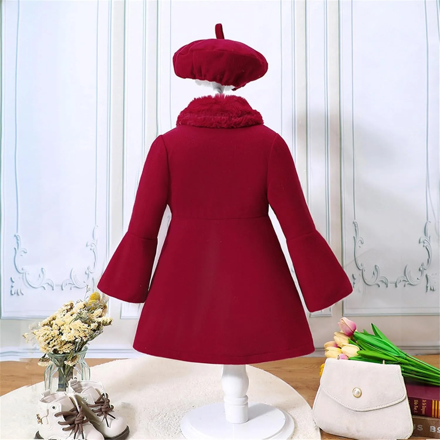Baby Girls Fall Winter Clothes Toddler Kids Coat Outfits Long Sleeve Dress Coat with Hat Set Fashion Xmas Clothing