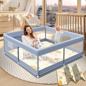 Baby Playpen with Mat, 50 x 50 Inch Play Pen Playards, Playpen for Babies and Toddlers, Baby Playard for Indoor & Outdoor Active Center Game Fence, Skin-Friendly Fabric and Soft Breathable Mesh