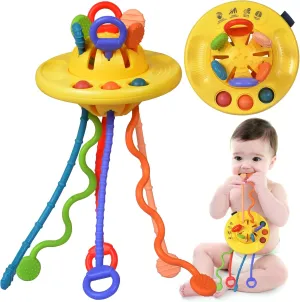Baby Sensory Montessori Teething Toys for 24 Months, Pull String Silicone Teething Toy for 2 3 Year Old, Sensory Development Toddler Travel Toys for 2-3 Year Old Boy Girl Birthday Gifts