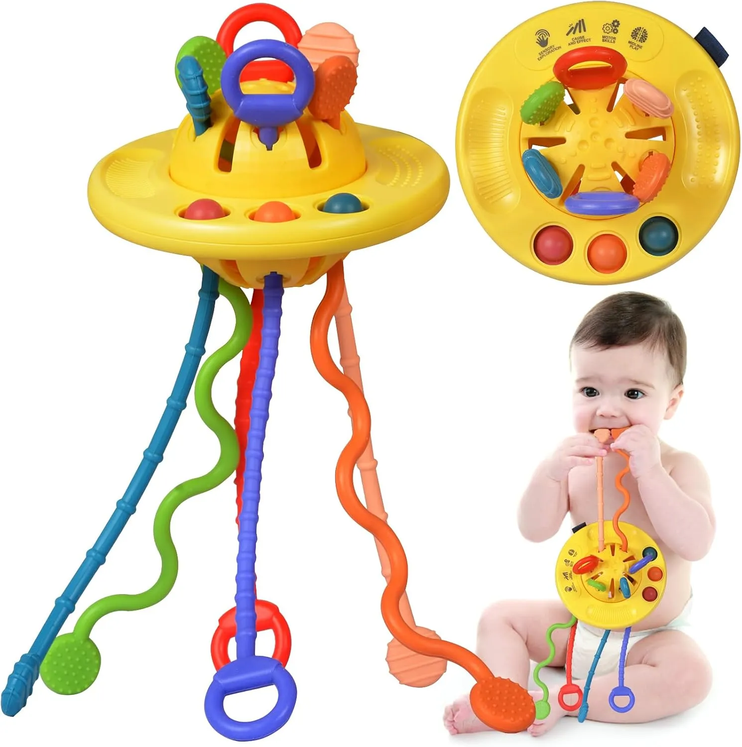 Baby Sensory Montessori Teething Toys for 24 Months, Pull String Silicone Teething Toy for 2 3 Year Old, Sensory Development Toddler Travel Toys for 2-3 Year Old Boy Girl Birthday Gifts