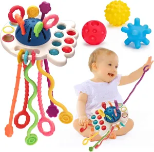 Baby Sensory Montessori Toys for 6-12-18 Months Sensory Balls Pull String Toys for Babies 0-6 Months Teething Developmental Travel Toy for 1 Year Old Boy Girl Birthday Gift 6-9-12 Month Old Infant Toy