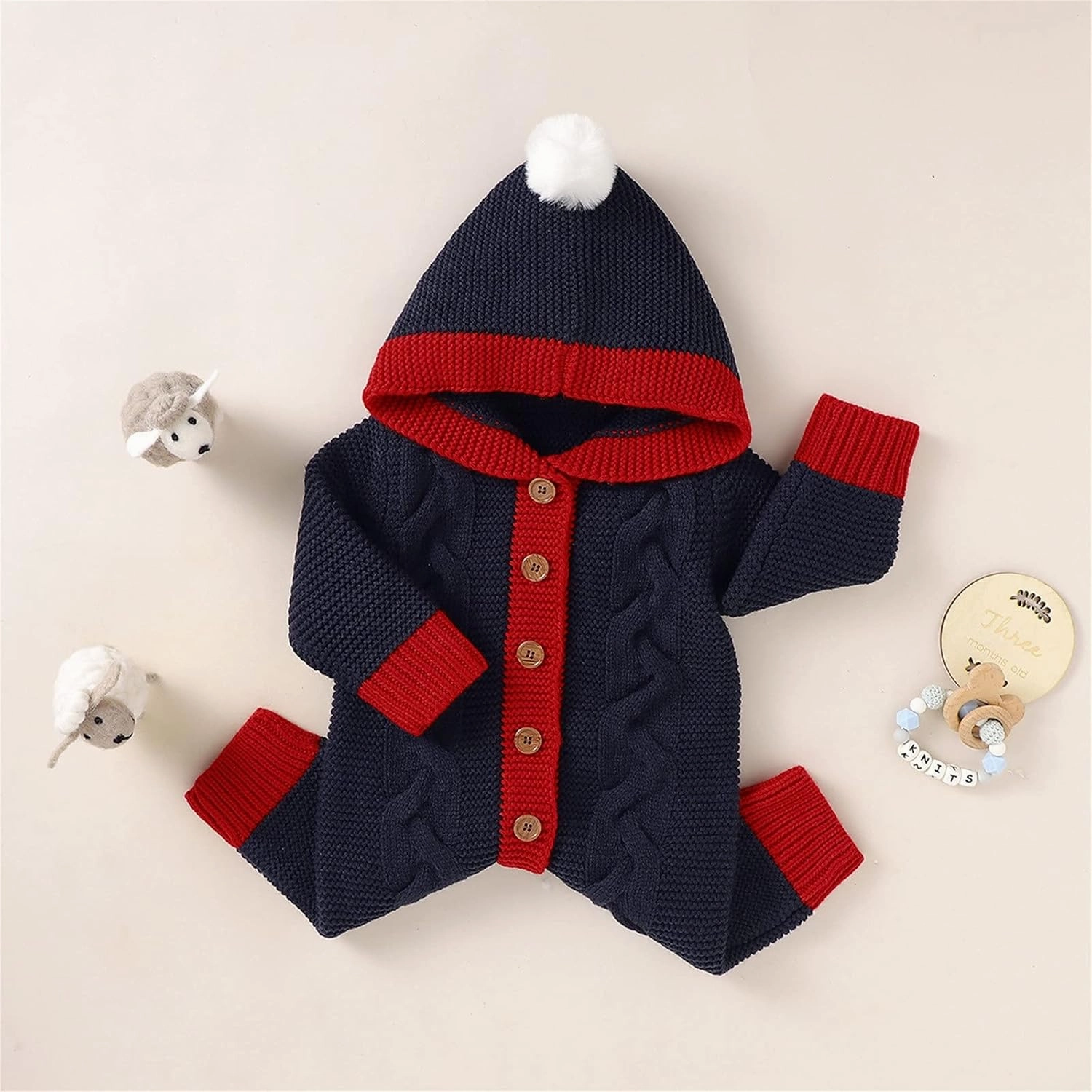 Baby Boys Girls Christmas Clothes Newborn Hooded Sweater Knit Romper Long Sleeve Knit Jumpsuit Sweater Xmas Clothing