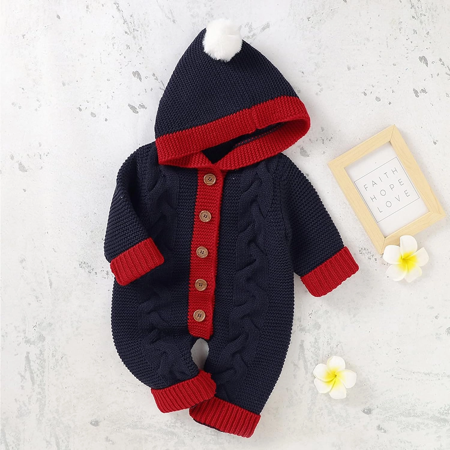 Baby Boys Girls Christmas Clothes Newborn Hooded Sweater Knit Romper Long Sleeve Knit Jumpsuit Sweater Xmas Clothing