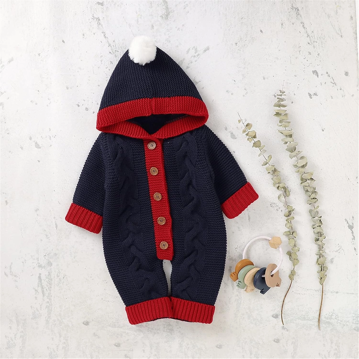 Baby Boys Girls Christmas Clothes Newborn Hooded Sweater Knit Romper Long Sleeve Knit Jumpsuit Sweater Xmas Clothing