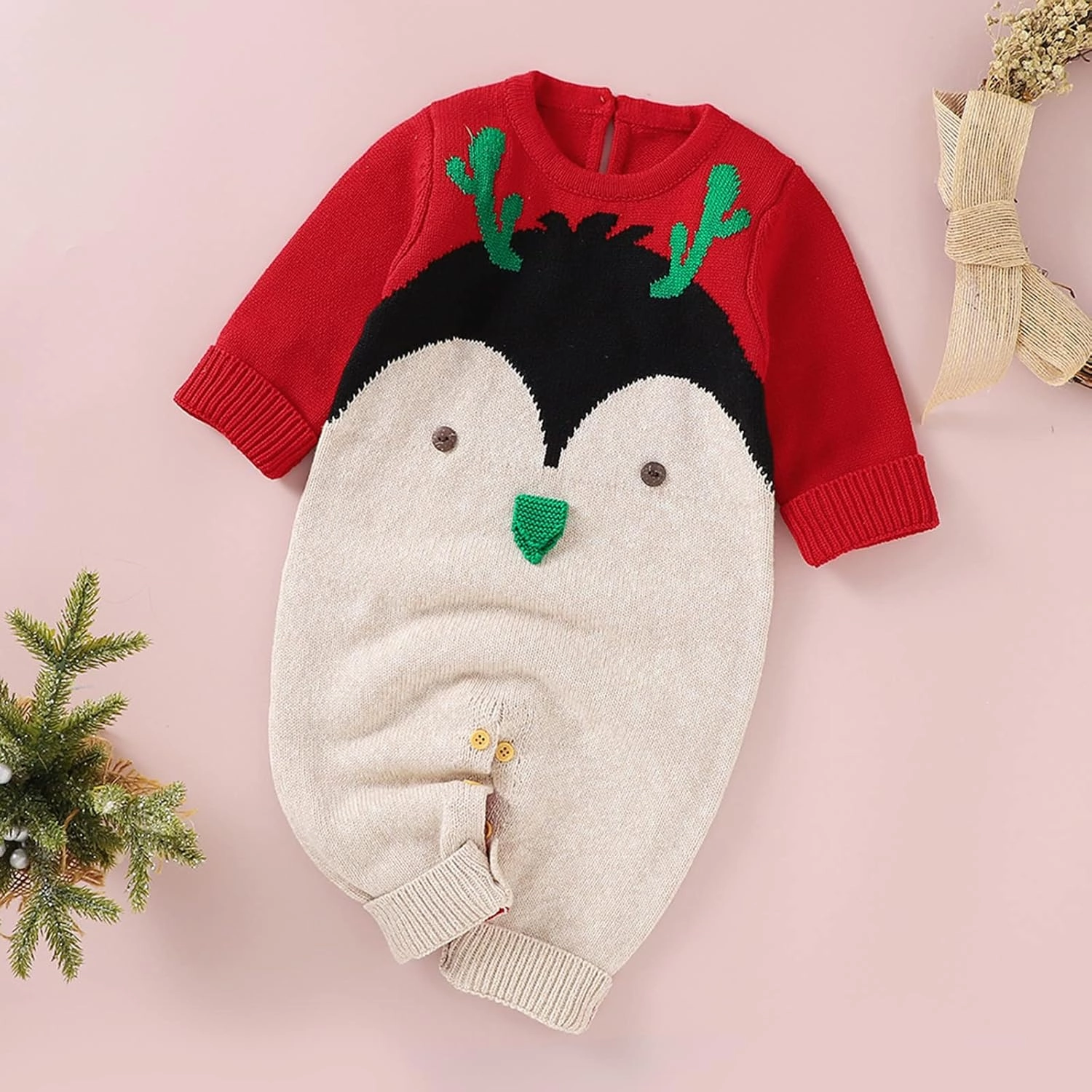Baby Boys Girls Christmas Sweater Knit Romper Jumpsuit Newborn Long Sleeve Crewneck Bodysuit Cute Festival Xmas Clothes
