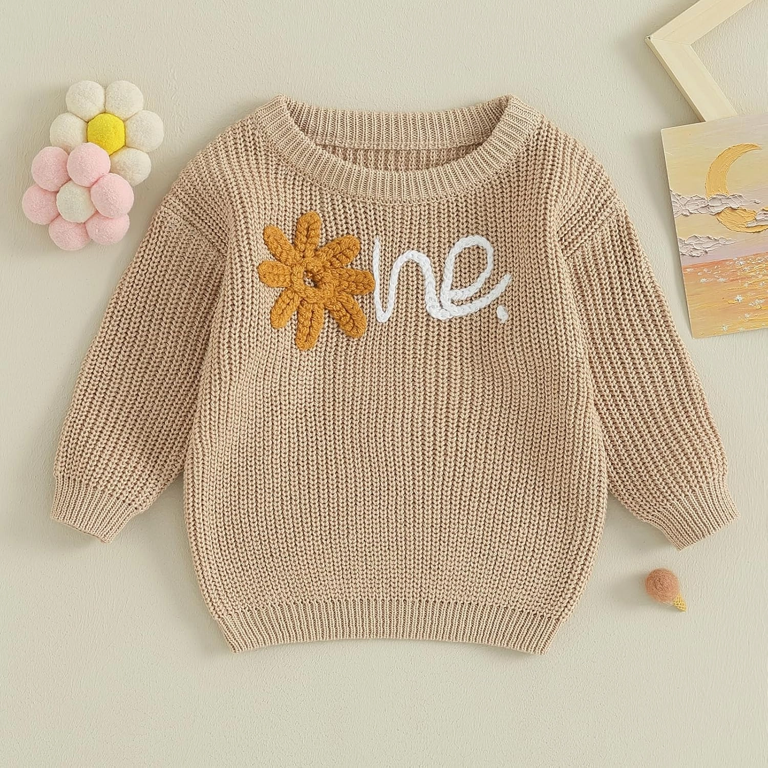 Baby Girl Boy First Birthday Outfit Embroidery Sweater Pullover Oversized Knit 1st Birthday Winter Cute Clothes
