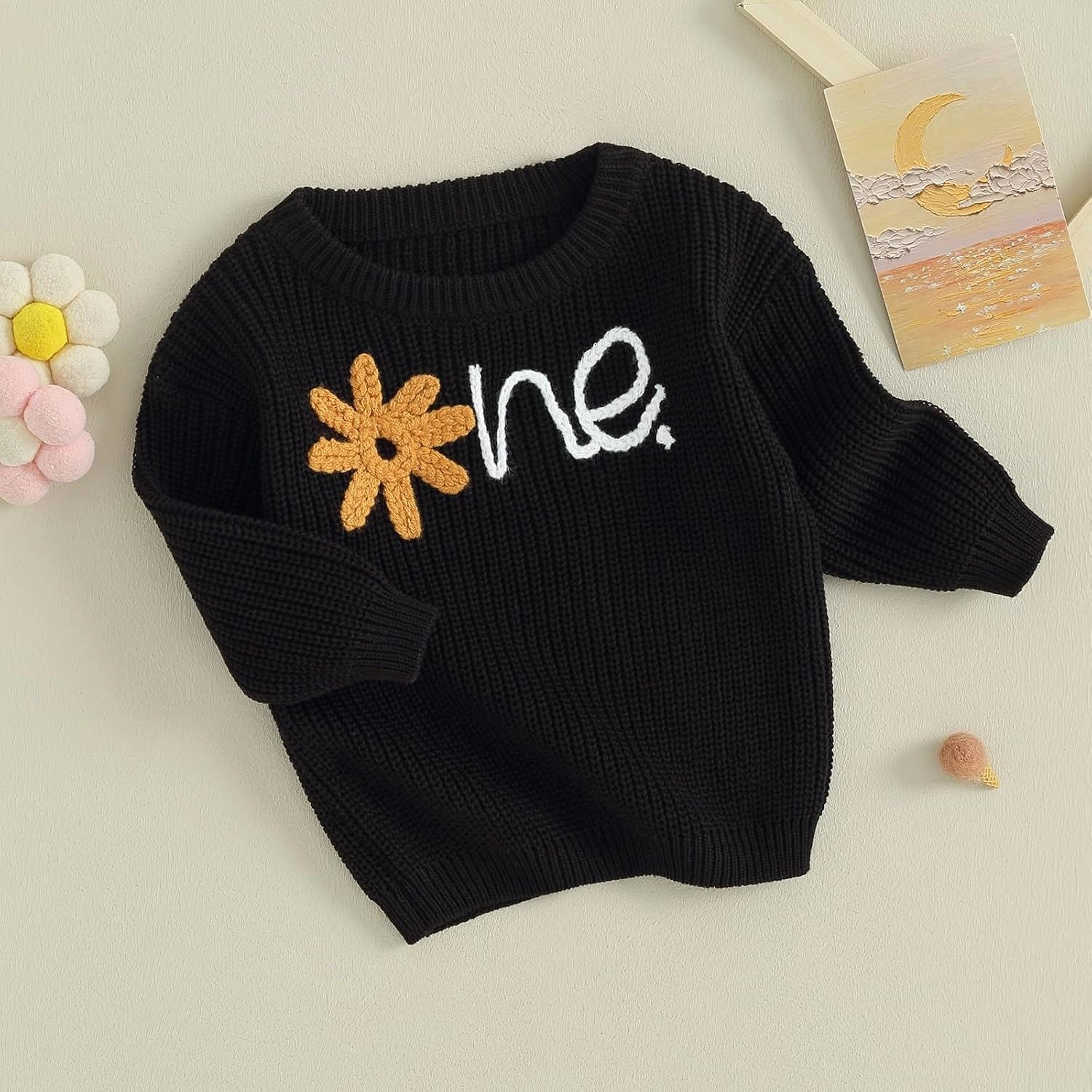 Baby Girl Boy First Birthday Outfit Embroidery Sweater Pullover Oversized Knit 1st Birthday Winter Cute Clothes