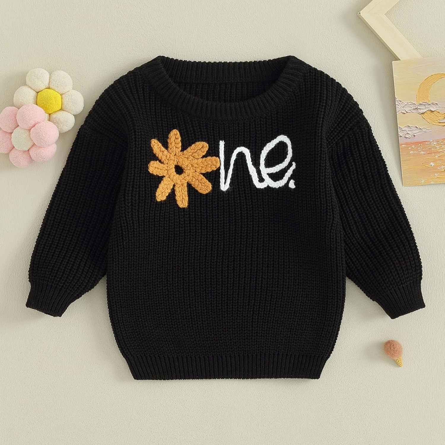 Baby Girl Boy First Birthday Outfit Embroidery Sweater Pullover Oversized Knit 1st Birthday Winter Cute Clothes