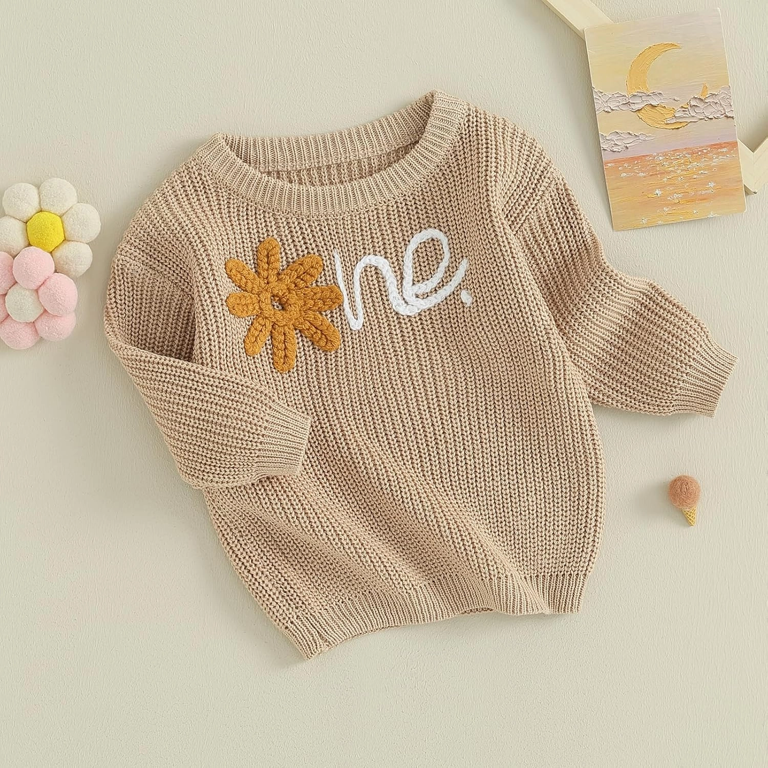 Baby Girl Boy First Birthday Outfit Embroidery Sweater Pullover Oversized Knit 1st Birthday Winter Cute Clothes