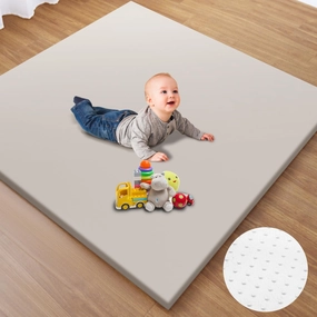 Baby Play Mat for Floor – Vegan Leather Playpen Mat, Extra Thick Foam, Waterproof & Non-Slip Crawling Mat, Easy Wipe-Clean Floor Mat for Infants and Toddlers, Grey