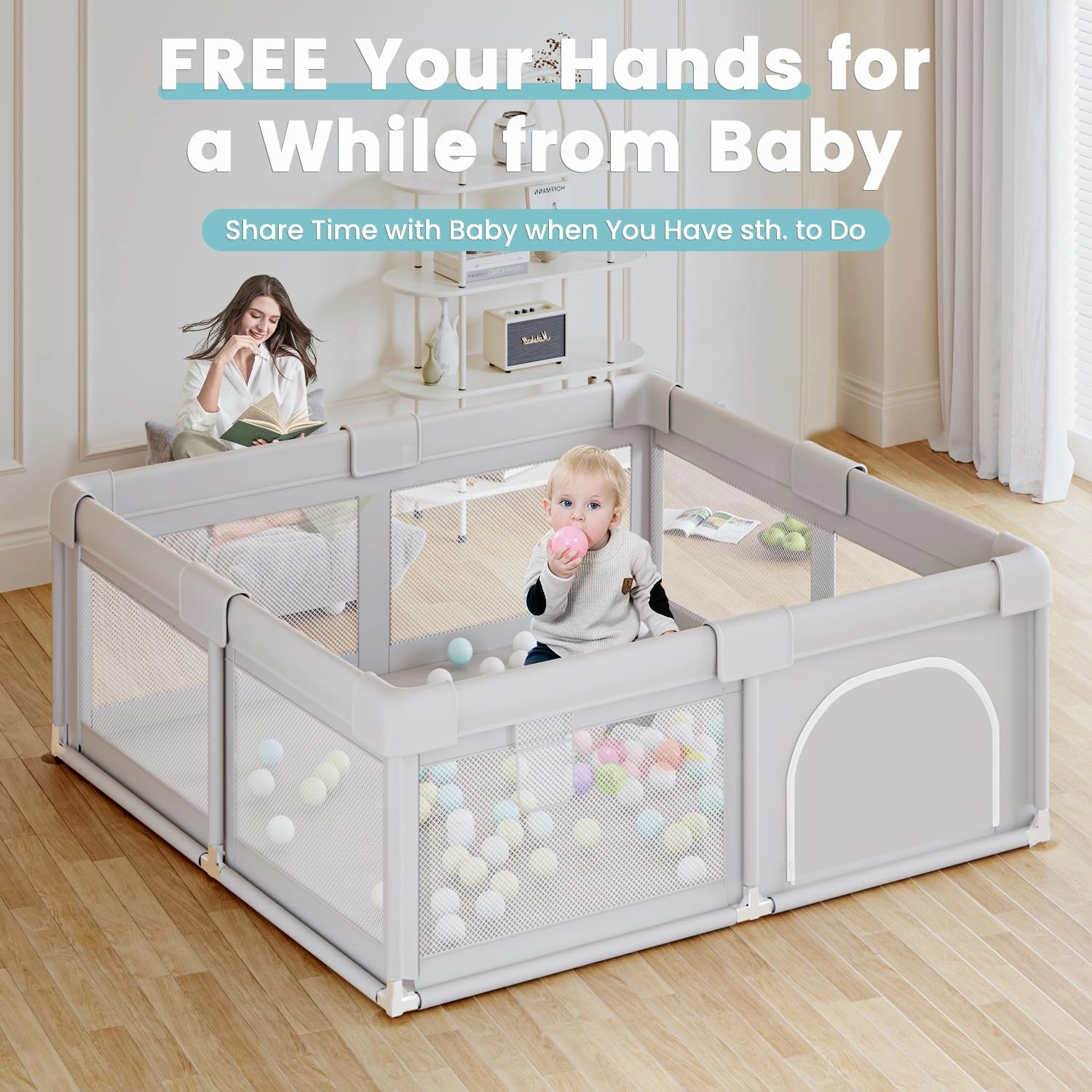 Baby Playpen 50x50 Inch, Play Pens for Babies and Toddlers Baby Fence Baby Play Yards for Indoor & Outdoor with Breathable Mesh Anti-Fall Playpen