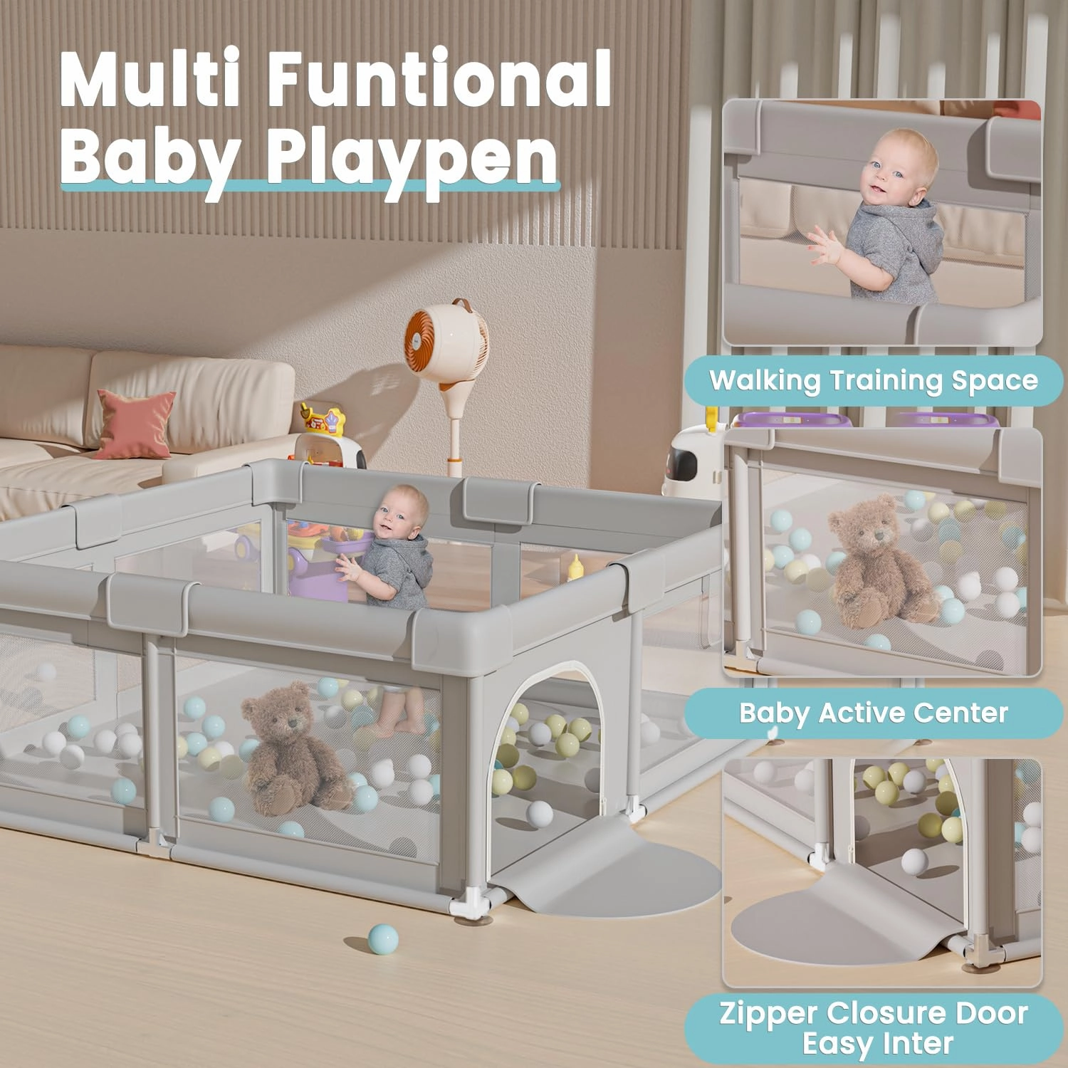 Baby Playpen 50x50 Inch, Play Pens for Babies and Toddlers Baby Fence Baby Play Yards for Indoor & Outdoor with Breathable Mesh Anti-Fall Playpen