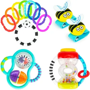 Baby's First Rattles Developmental Giftset for Newborns   | Includes Wrist Rattles, Hourglass Rattle, 9 pc Ring O’ Links, and Grasp & Spin Rattle