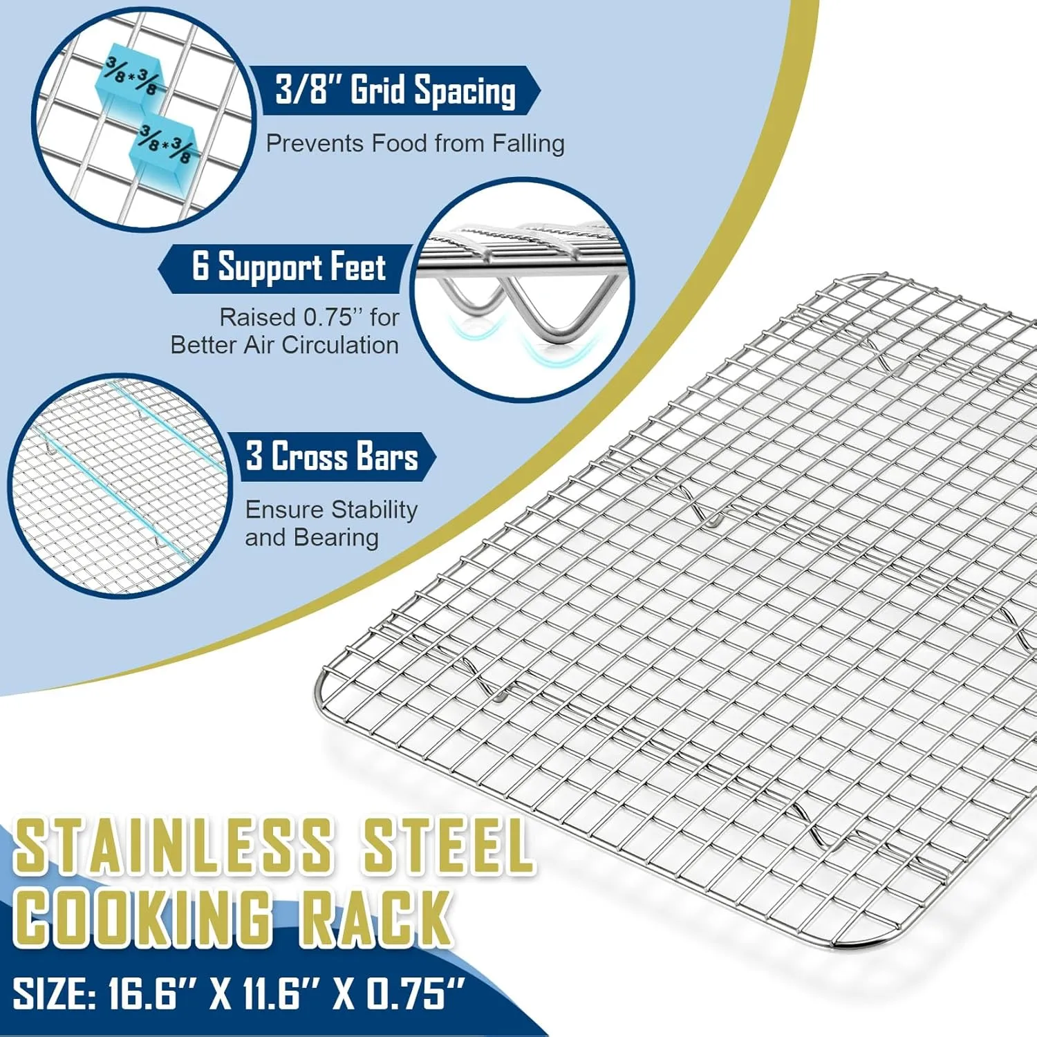 Baking Sheet Pan with Rack Set (4 Pcs), Joyfair Stainless Steel Cookie Sheets with Cooling Racks, Rectangular Bakeware for Jelly Roll/Bacon, Commercial Grade & Rust-free, Dishwasher Safe (17.5 Inch)