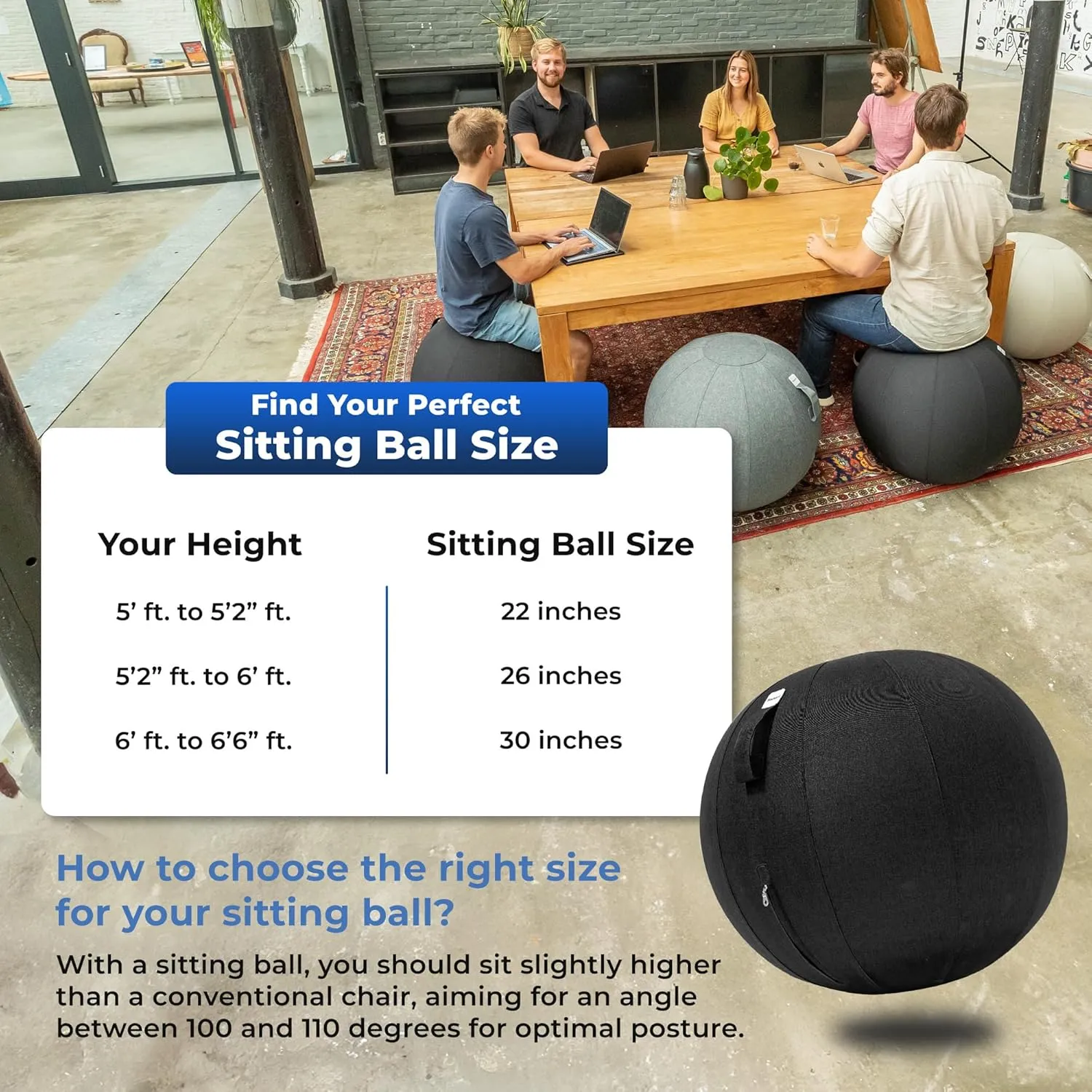 Balance Ball Chair for Office & Home - Ergonomic Exercise Ball for Posture & Back Pain Relief, Yoga Ball Chair - Sitting Ball with Washable Linen Cover