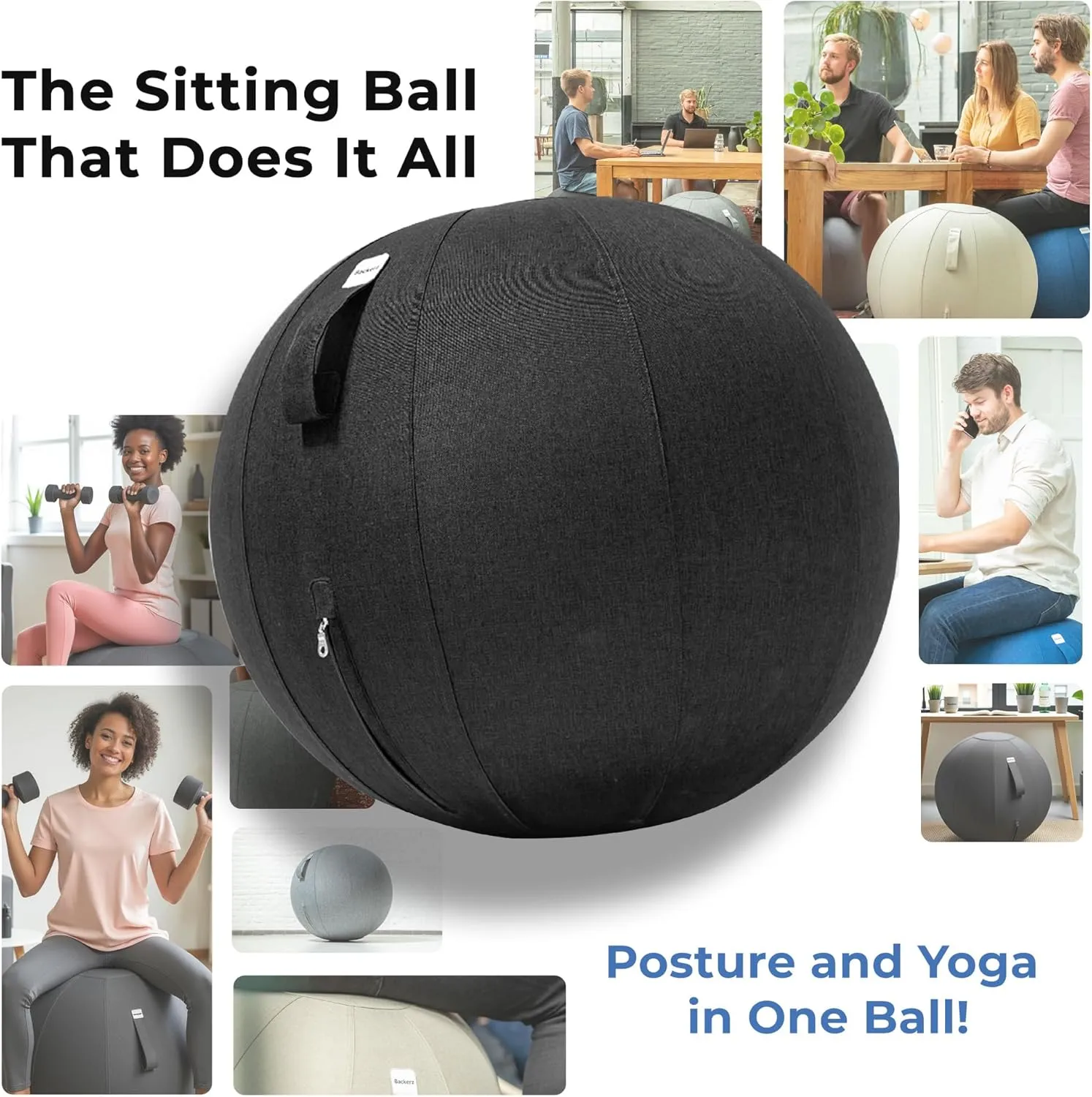 Balance Ball Chair for Office & Home - Ergonomic Exercise Ball for Posture & Back Pain Relief, Yoga Ball Chair - Sitting Ball with Washable Linen Cover