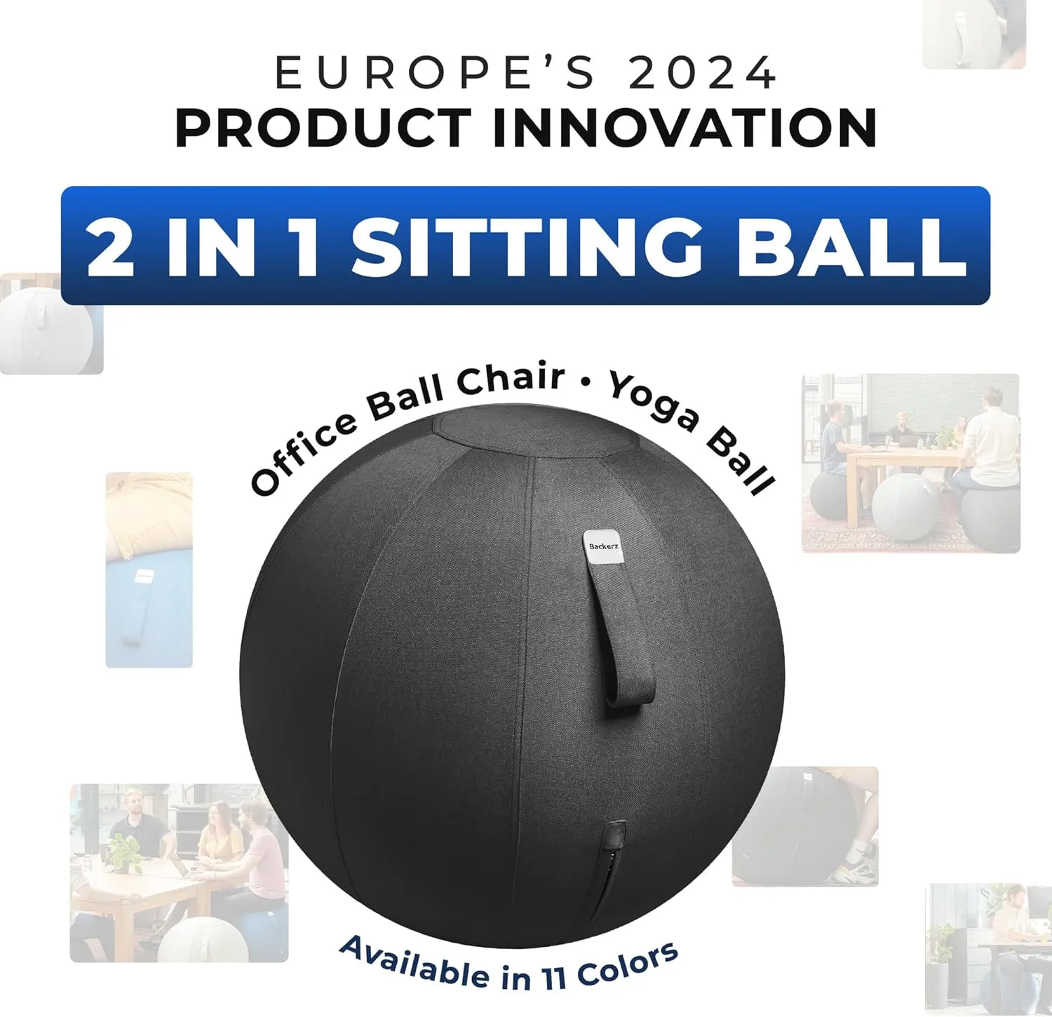 Balance Ball Chair for Office & Home - Ergonomic Exercise Ball for Posture & Back Pain Relief, Yoga Ball Chair - Sitting Ball with Washable Linen Cover