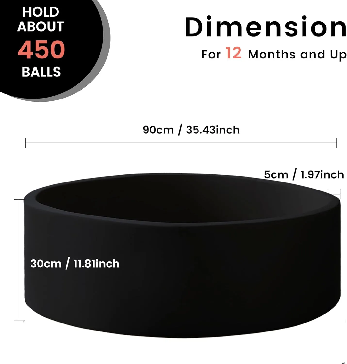 Ball Pit for Toddlers 35.43''x11.81 Baby Ball Pits Soft Memory Foam Ball Pit Round Kids Ball Pit Indoor Game Kids Play Ball Pool Ideal Gift for Girls and Boys (Black, NO Balls)