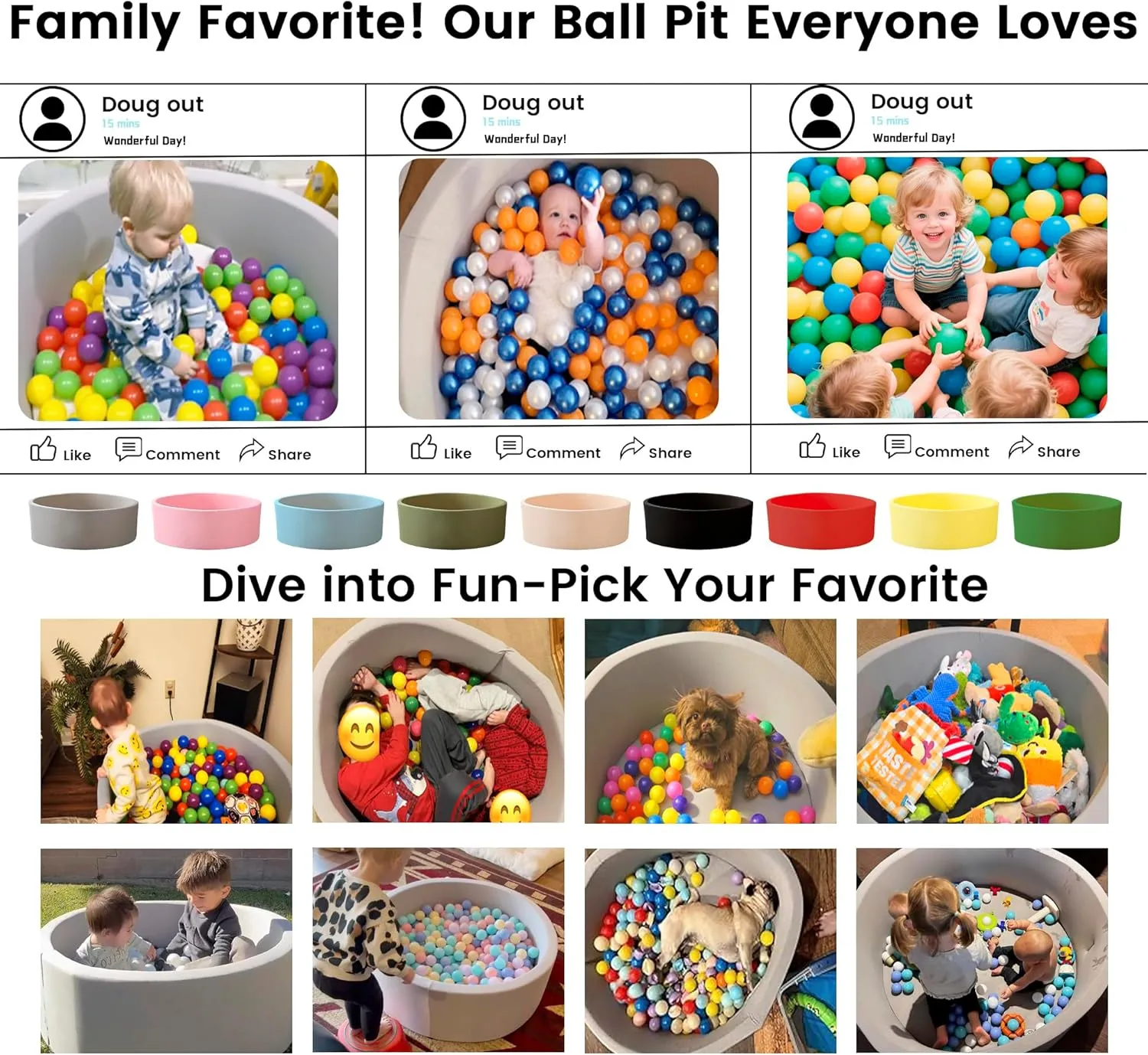 Ball Pit for Toddlers 35.43''x11.81 Baby Ball Pits Soft Memory Foam Ball Pit Round Kids Ball Pit Indoor Game Kids Play Ball Pool Ideal Gift for Girls and Boys (Grey, NO Balls)