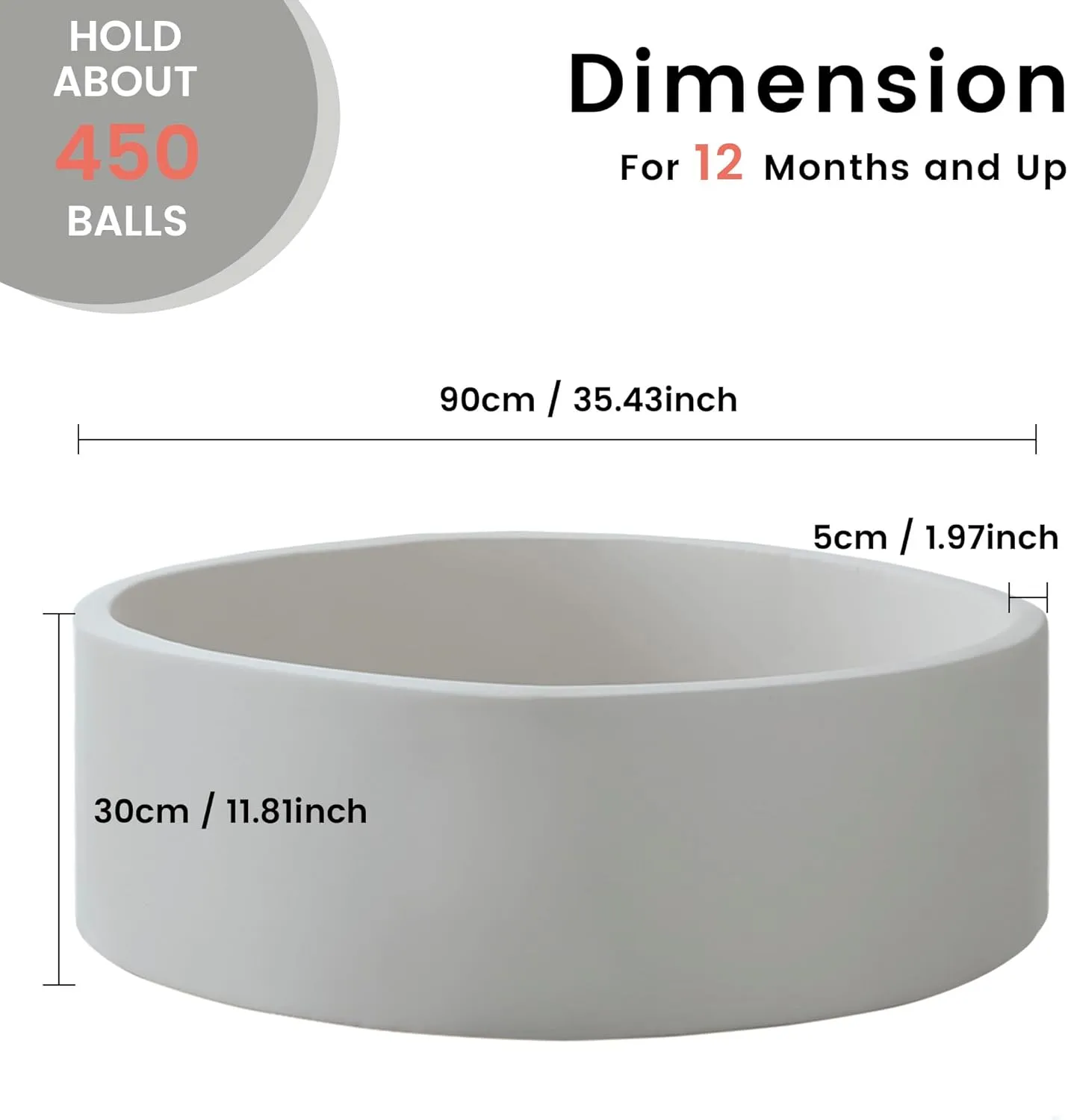 Ball Pit for Toddlers 35.43''x11.81 Baby Ball Pits Soft Memory Foam Ball Pit Round Kids Ball Pit Indoor Game Kids Play Ball Pool Ideal Gift for Girls and Boys (Grey, NO Balls)