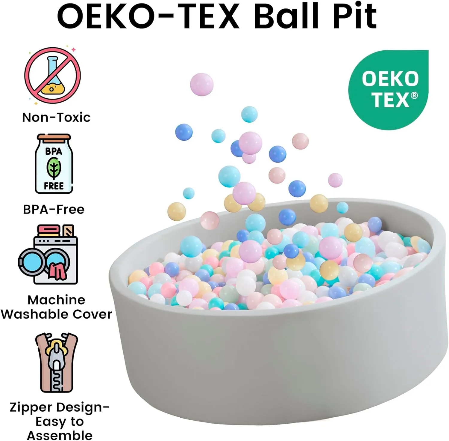 Ball Pit for Toddlers 35.43''x11.81 Baby Ball Pits Soft Memory Foam Ball Pit Round Kids Ball Pit Indoor Game Kids Play Ball Pool Ideal Gift for Girls and Boys (Grey, NO Balls)