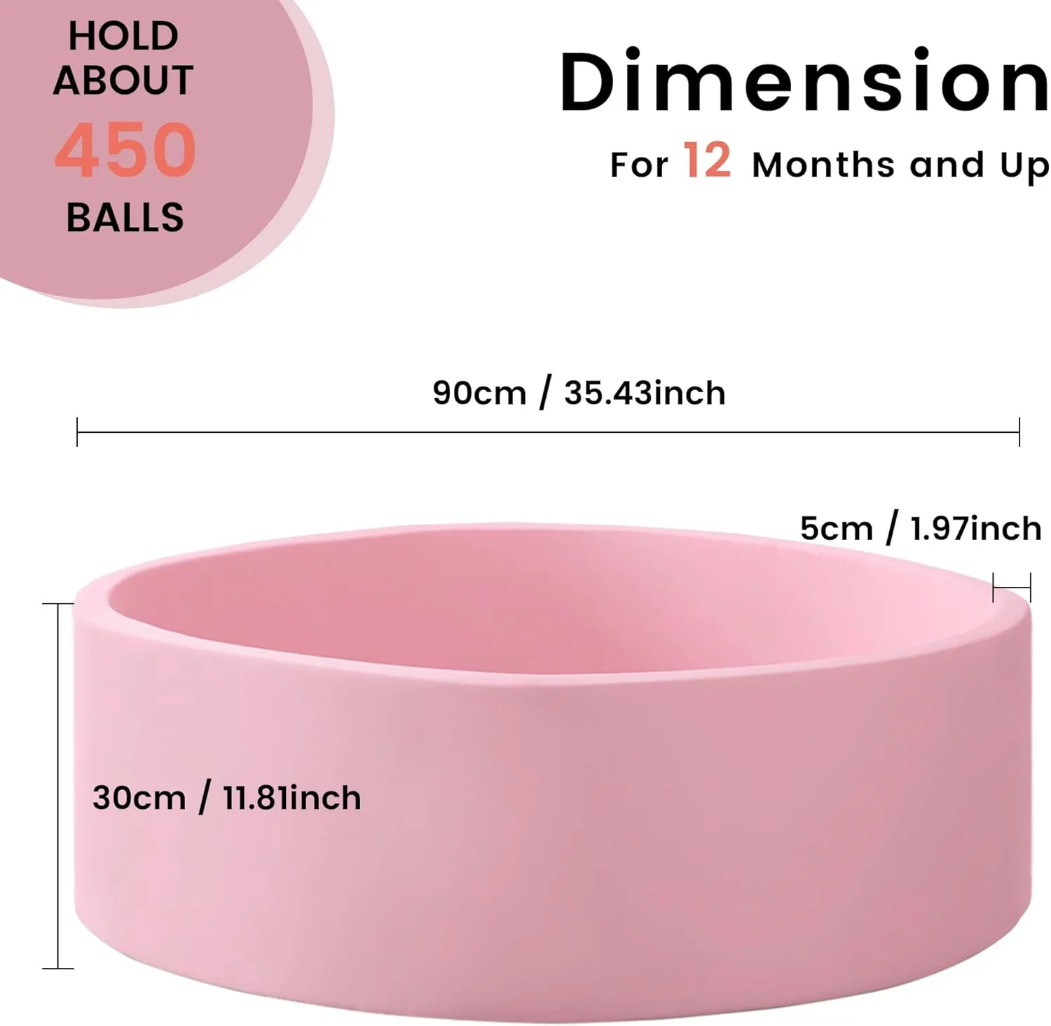 Ball Pit for Toddlers 35.43''x11.81 Baby Ball Pits Soft Memory Foam Ball Pit Round Kids Ball Pit Indoor Game Kids Play Ball Pool Ideal Gift for Girls and Boys (Pink, NO Balls)