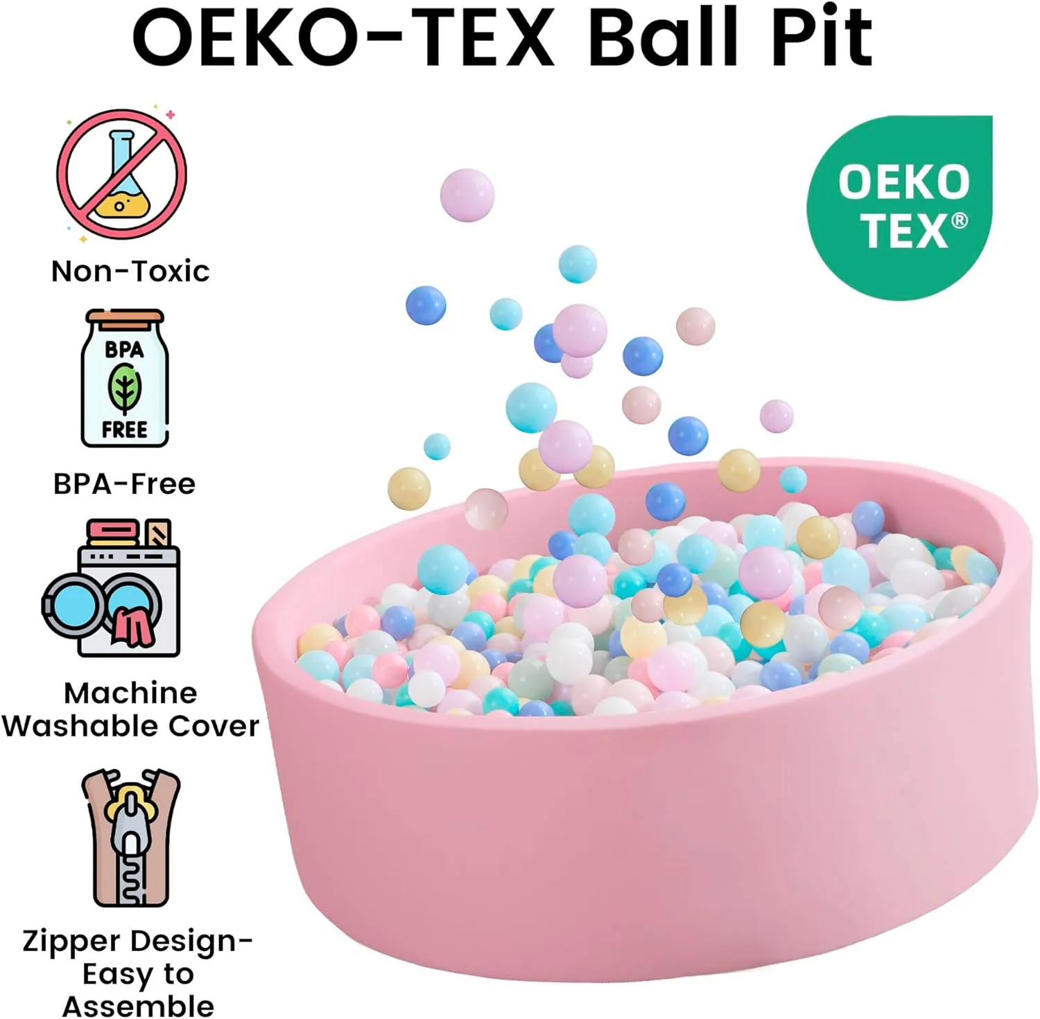 Ball Pit for Toddlers 35.43''x11.81 Baby Ball Pits Soft Memory Foam Ball Pit Round Kids Ball Pit Indoor Game Kids Play Ball Pool Ideal Gift for Girls and Boys (Pink, NO Balls)