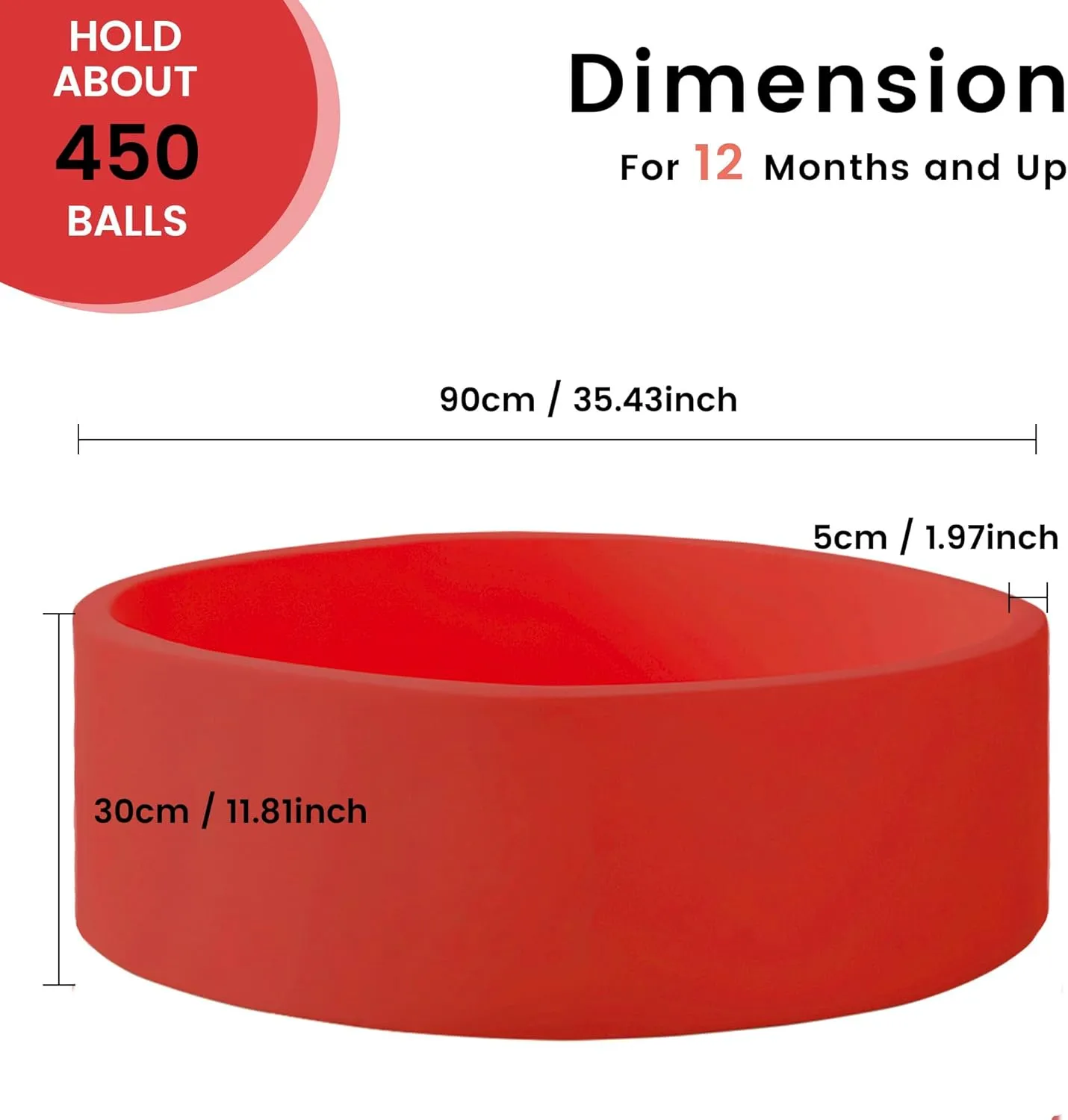 Ball Pit for Toddlers 35.43''x11.81 Baby Ball Pits Soft Memory Foam Ball Pits Round Kids Ball Pools Indoor Kids Play Ball Pool Ideal Gift for Girls and Boys (Red, NO Balls)