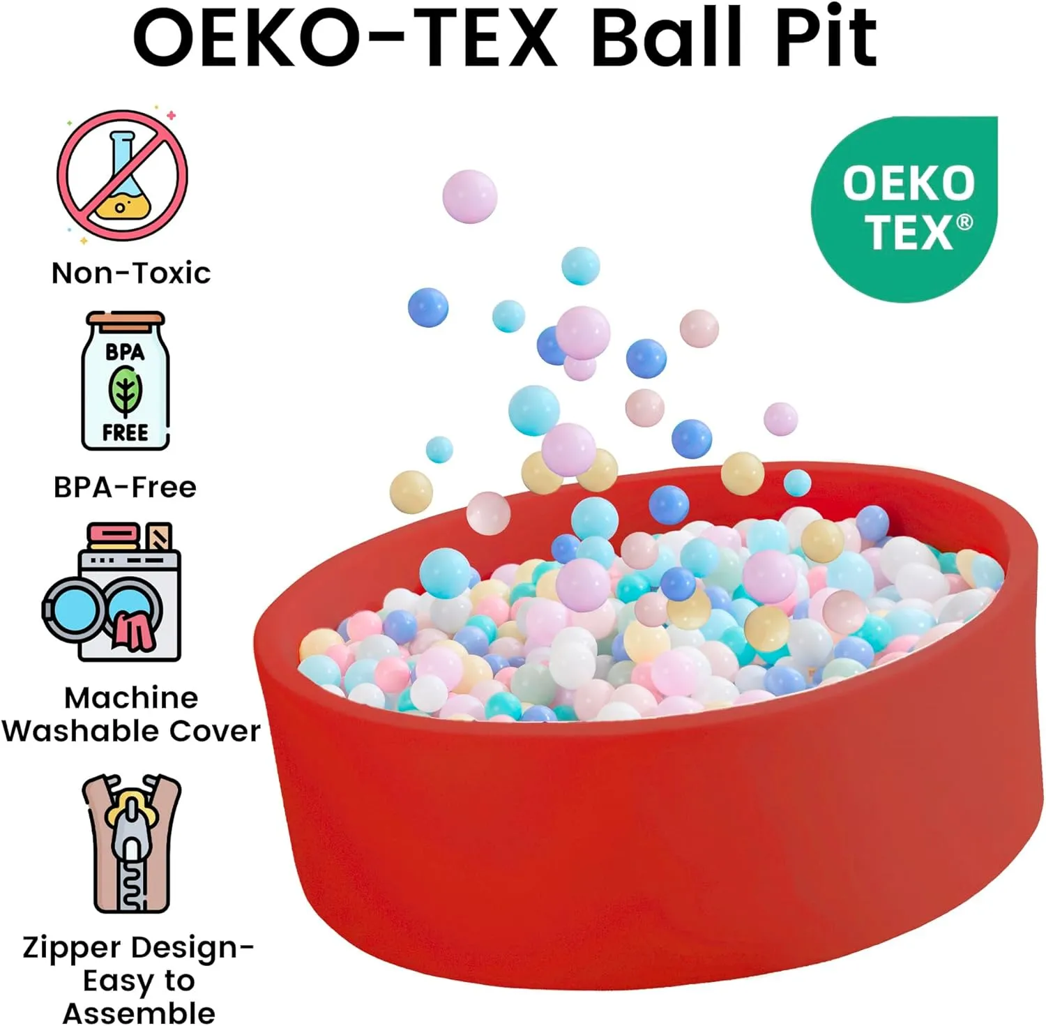 Ball Pit for Toddlers 35.43''x11.81 Baby Ball Pits Soft Memory Foam Ball Pits Round Kids Ball Pools Indoor Kids Play Ball Pool Ideal Gift for Girls and Boys (Red, NO Balls)