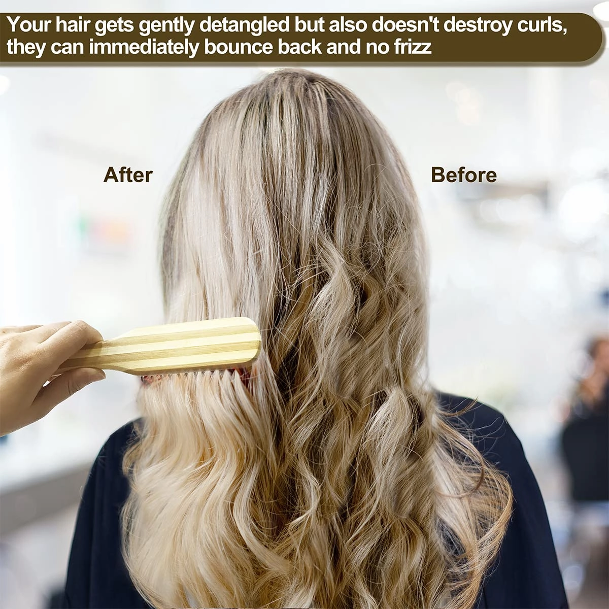 Bamboo Hair Brush Comb Set for Women Men, Wood Bristle Paddle Detangling Brush, Wide Tooth Comb for Curly Wavy Thick Thin Wet Dry Hair, Brush Cleaning Tool Included - 4 Pack