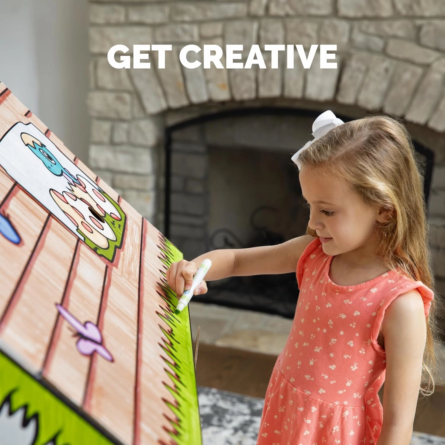 Bankers Box at Play Color in Dinosaur Playhouse, Cardboard Playhouse and Life Size Craft Activity for Kids and Families