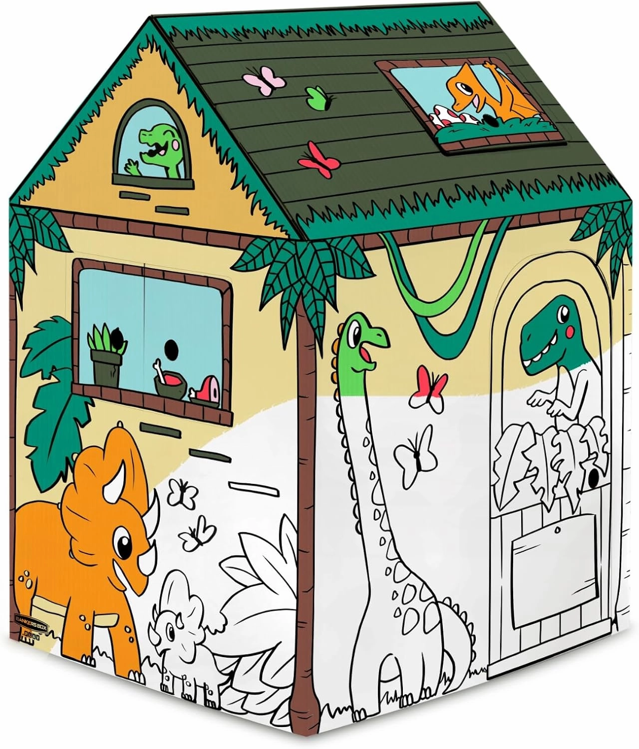 Bankers Box at Play Color in Dinosaur Playhouse, Cardboard Playhouse and Life Size Craft Activity for Kids and Families