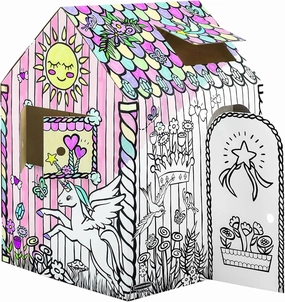 Bankers Box at Play Color in Unicorn Playhouse, Cardboard Playhouse and Life Size Craft Activity for Kids and Families