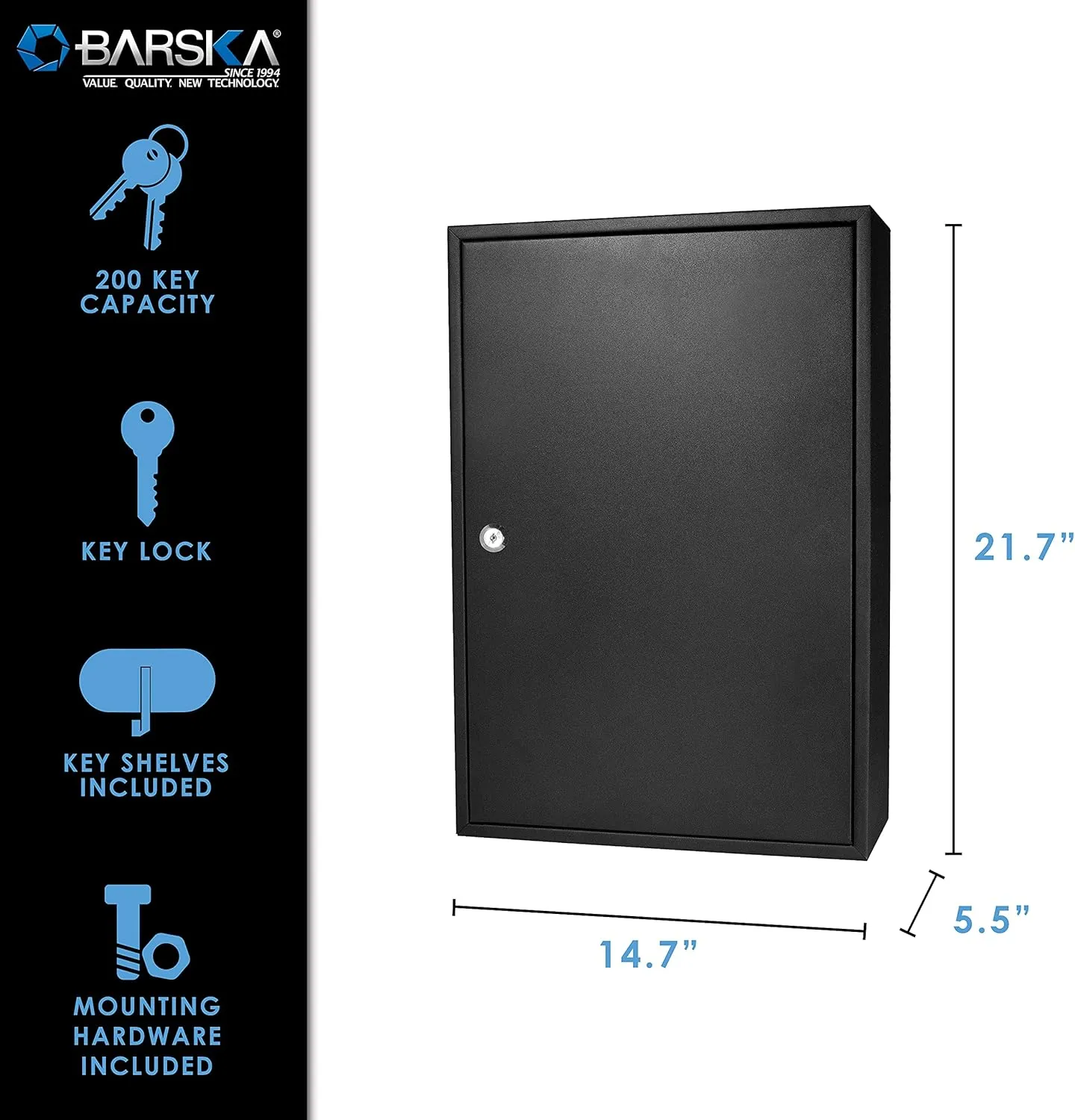 Barska AX11824 Key Lock 200 Position Adjustable Key Cabinet Lock Box Black,Medium