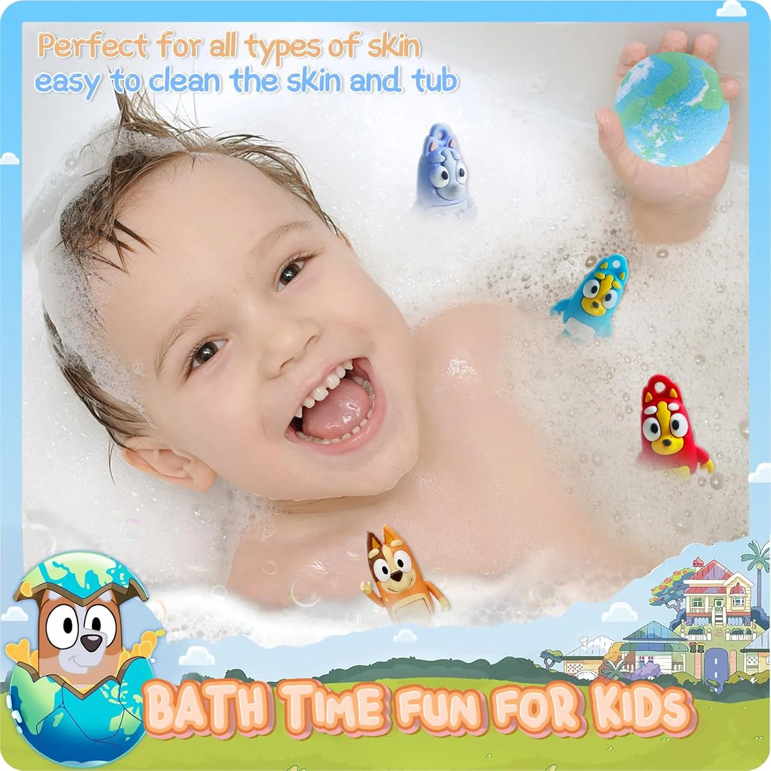 Bath Bombs for Kids: Blue Heeler SleepyTime Bath Bombs with Surprise Inside, Easter Bath Bomb Rich in Natural Essential Oils, Planet Bath Bomb Gift Set for Dry Skin Moisturize, Kid Bath Toys (6 Pcs)