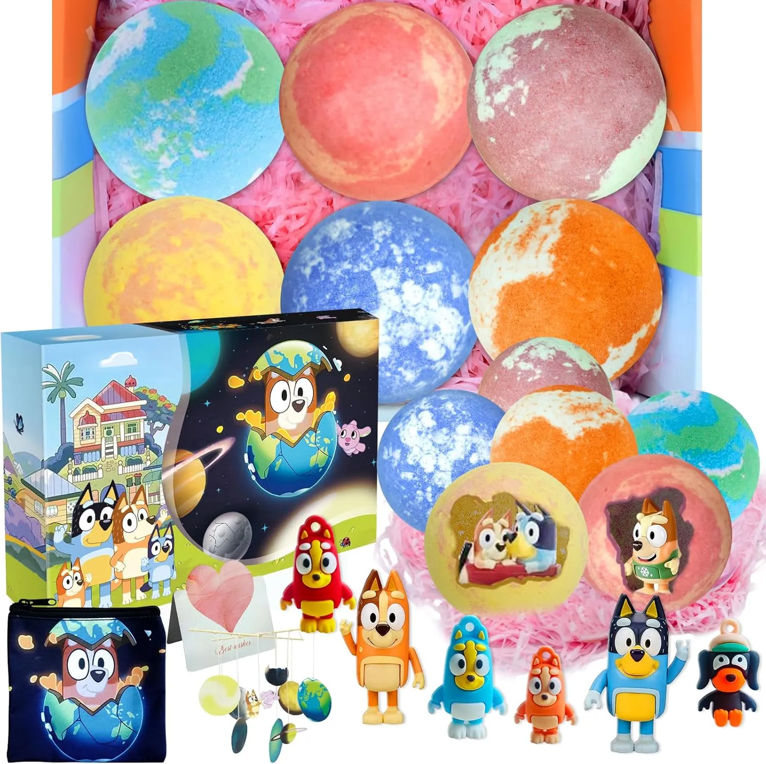 Bath Bombs for Kids: Blue Heeler SleepyTime Bath Bombs with Surprise Inside, Easter Bath Bomb Rich in Natural Essential Oils, Planet Bath Bomb Gift Set for Dry Skin Moisturize, Kid Bath Toys (6 Pcs)