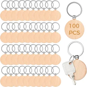 BATTIPAW Blank Wooden Keychain Blanks for Personalized DIY Crafts, Round Wood Keyring Blanks for DIY Key Chains,Wall Hangings,Pet Tags