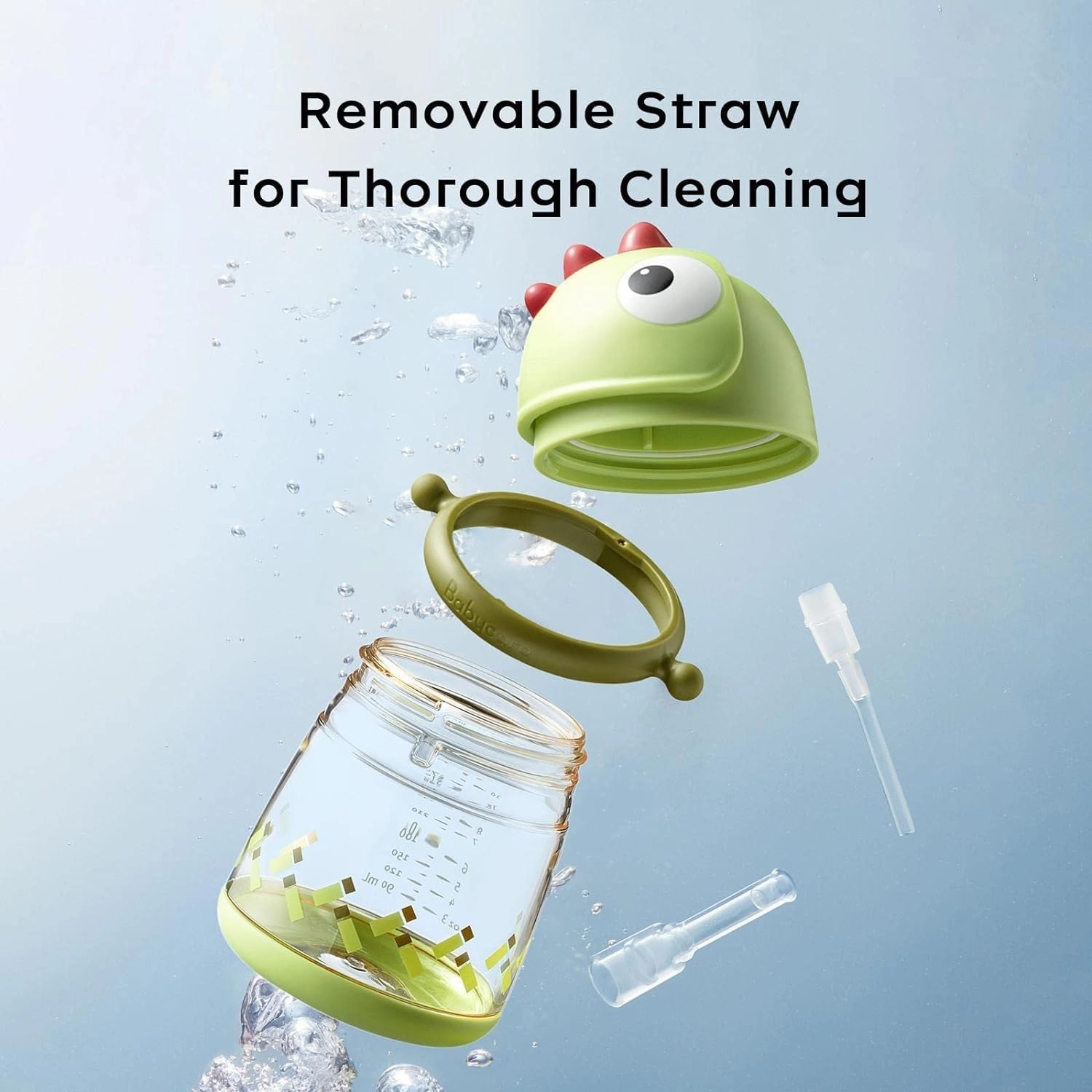 bc babycare Straw Sippy Cups for Toddler, No Spill Sippy Cups for Baby 1  Year Old, Transition Weighted Sippy Cup with Straw and Strap, 10oz/300ml, Green