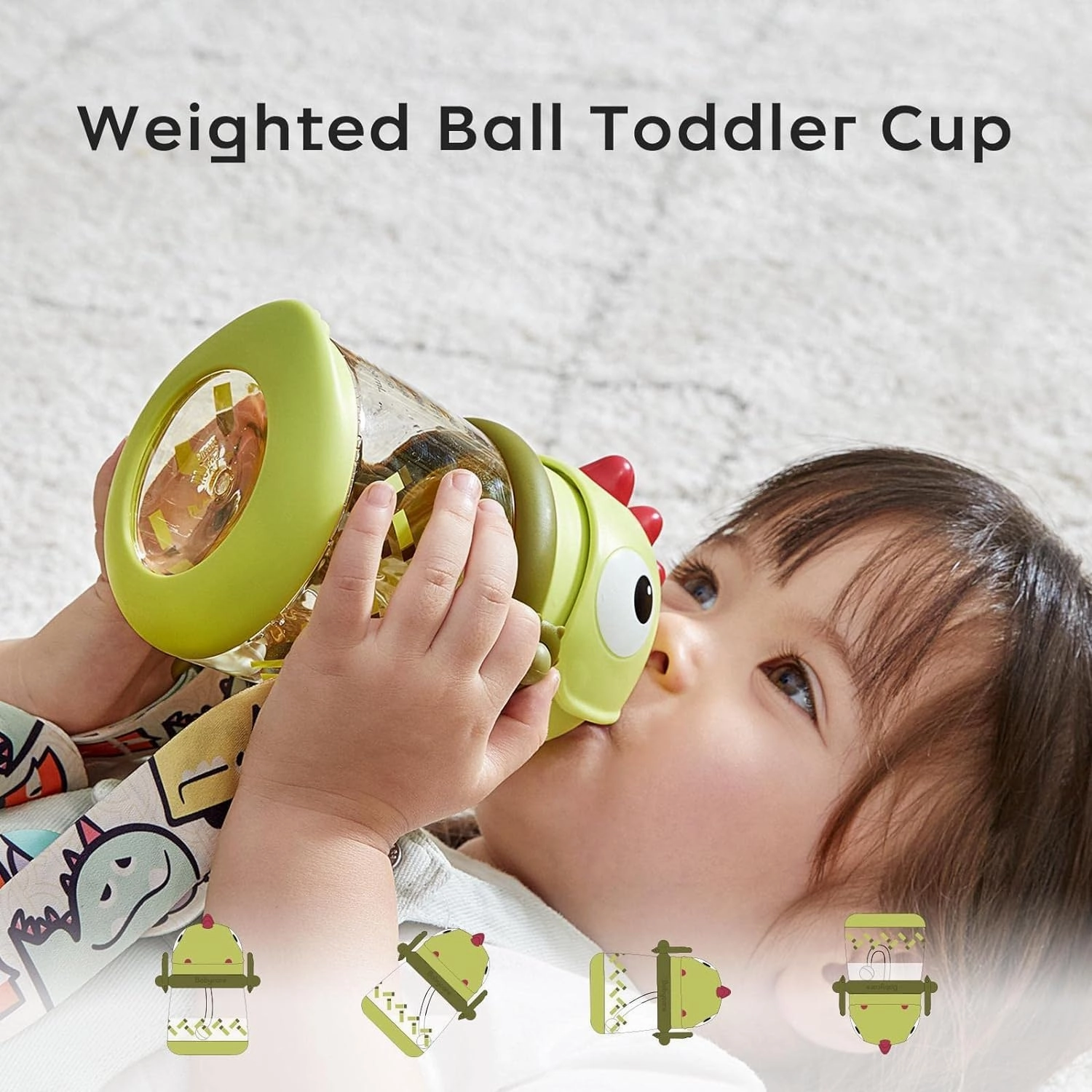 bc babycare Straw Sippy Cups for Toddler, No Spill Sippy Cups for Baby 1  Year Old, Transition Weighted Sippy Cup with Straw and Strap, 10oz/300ml, Green