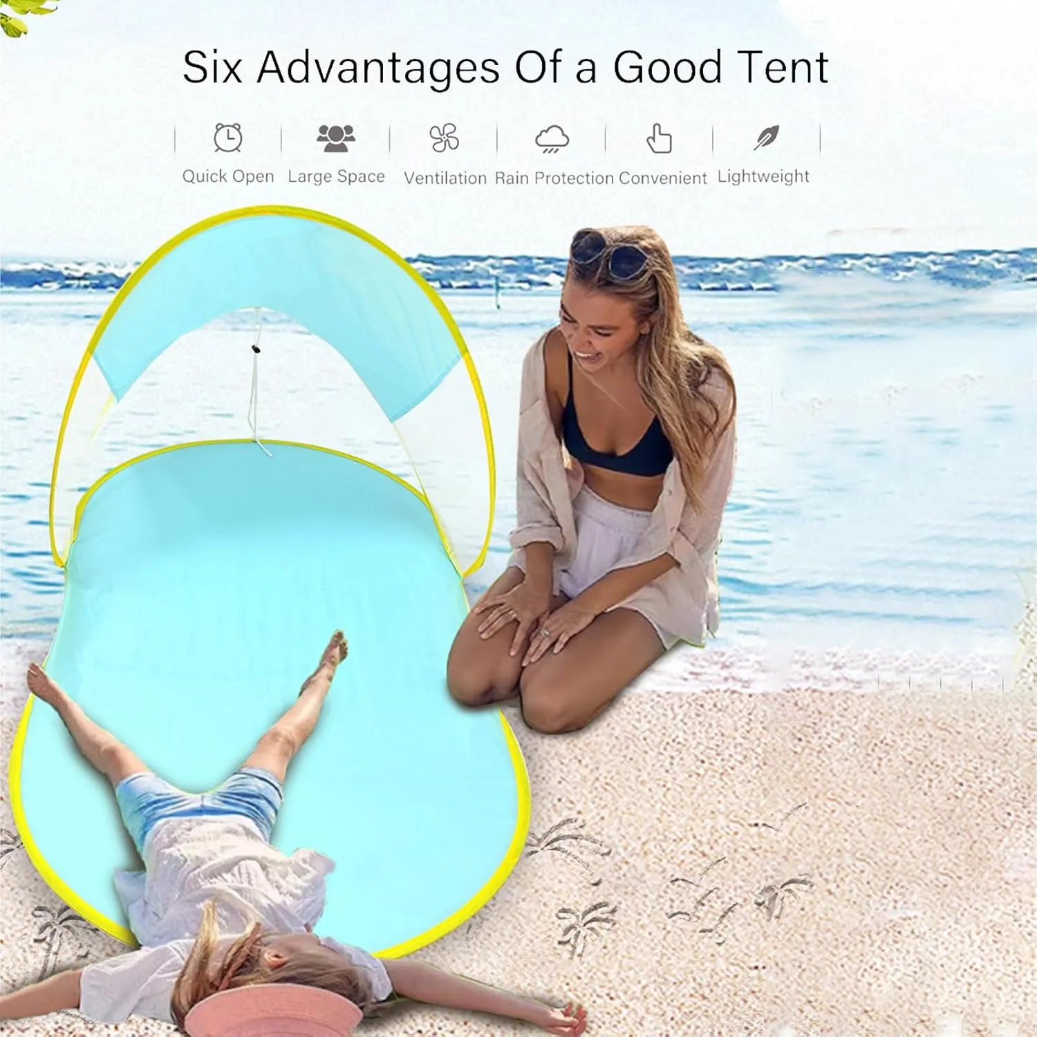 Beach Tent Pop Up - Instant Pop Up Automatic Beach Tent, Up Camping Shade, UV Protection for Sports Festival Park Picnic Fishing Outdoor Camping Family Outing Vacation Backyard