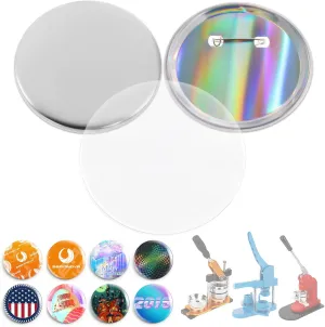 BEAMNOVA 100 Sets of 75mm / 2.95 in (Approx. 3 inch) Metal Button Parts Supplies Reflective Back for Button Maker Machine Round Pin Maker
