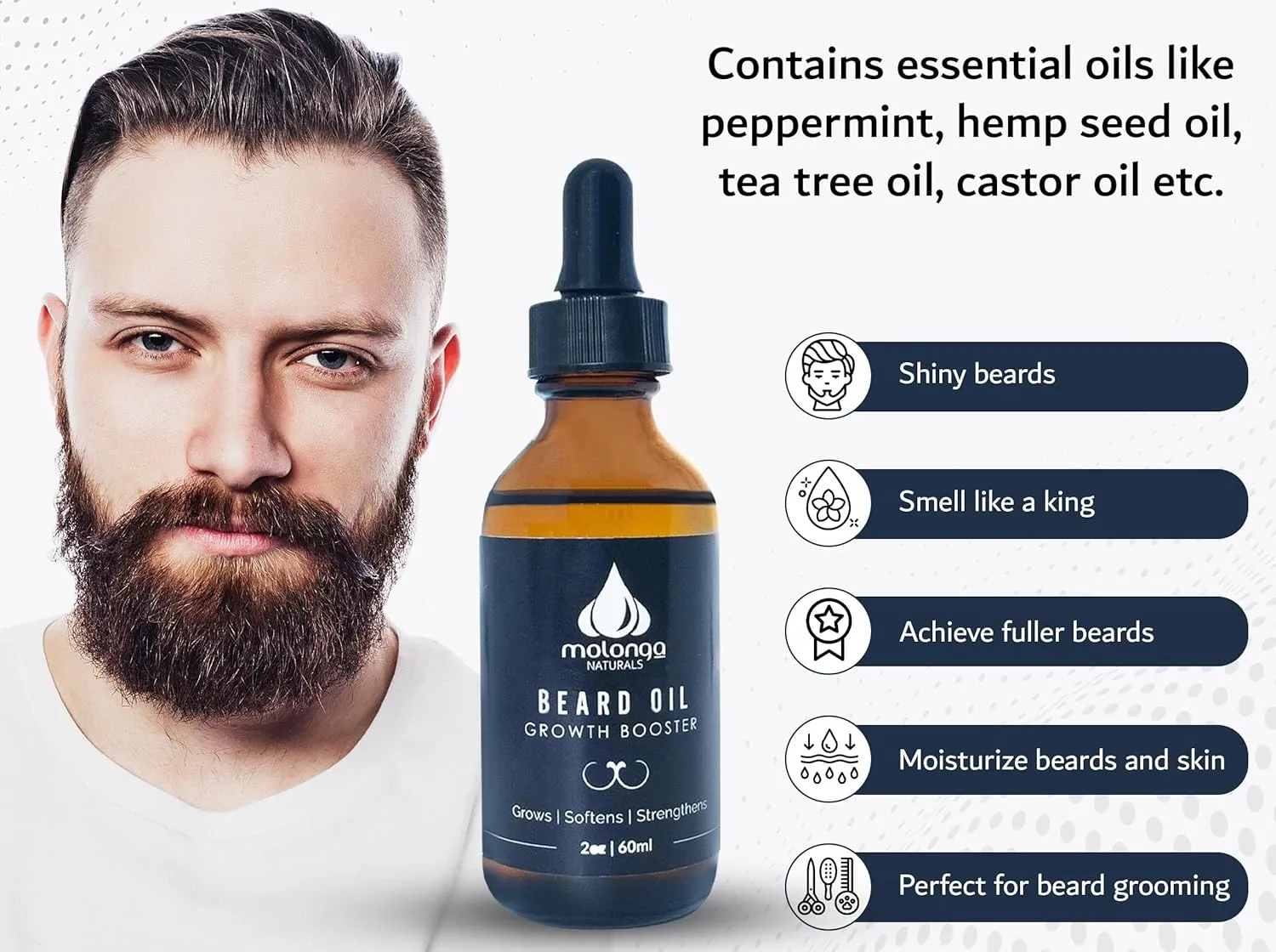 Beard Oil for Men | with Peppermint, Tea Tree, Castor & Jojoba Oil | Beard Moisturizer & Softener | Beard Conditioner & Oil | Natural Men’s Beard Care (2 fl oz)