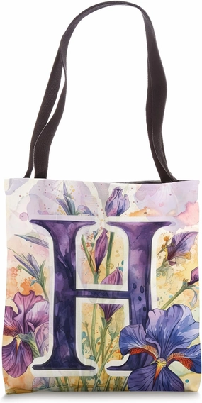 Beautiful Iris Initial Letter H February Flower Watercolor Tote Bag