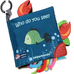 bebe mondo Fish Baby Book 0-6 Months,Touch Feel Cloth Crinkle Books for Babies,Infant Baby Toys 6-12 Months,Learning Education Soft Sensory Mirror Toy,Shower Gifts Easter for Boys Girls-Teether