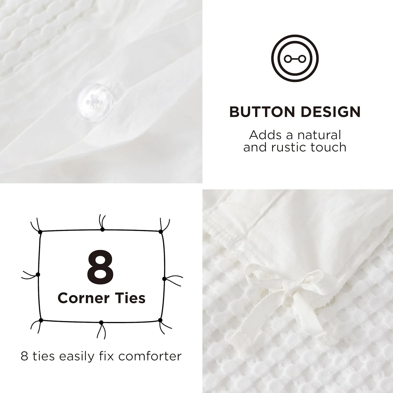 Bedsure Cooling Waffle Duvet Cover King - Cotton Blend Rayon Derived from Bamboo Duvet Cover Set for Hot Sleepers, Breathable Bedding Set With a Vintage Charm, 3 Pieces (Coconut White, King, 104"x90")