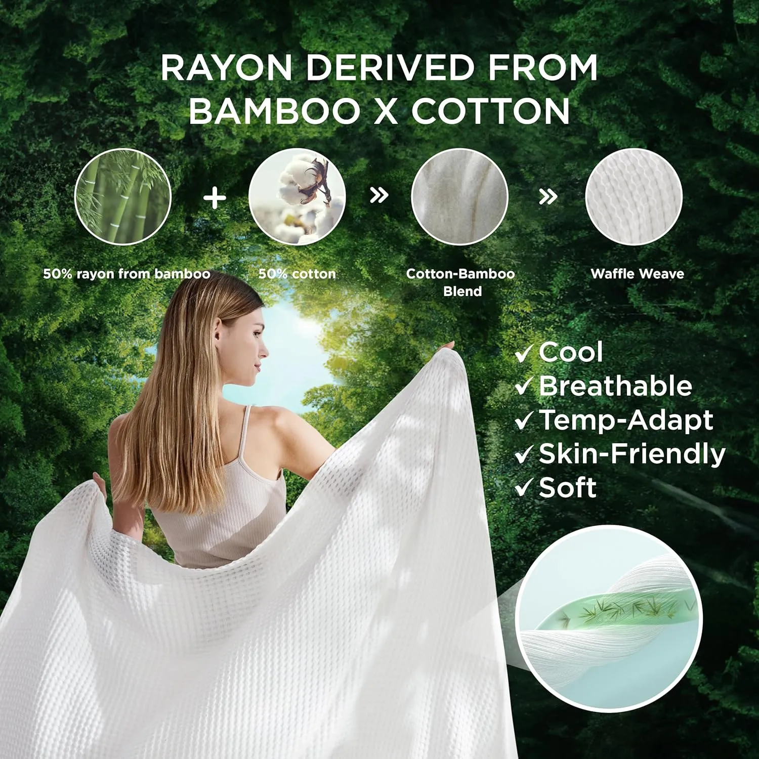Bedsure Cooling Waffle Duvet Cover King - Cotton Blend Rayon Derived from Bamboo Duvet Cover Set for Hot Sleepers, Breathable Bedding Set With a Vintage Charm, 3 Pieces (Coconut White, King, 104"x90")