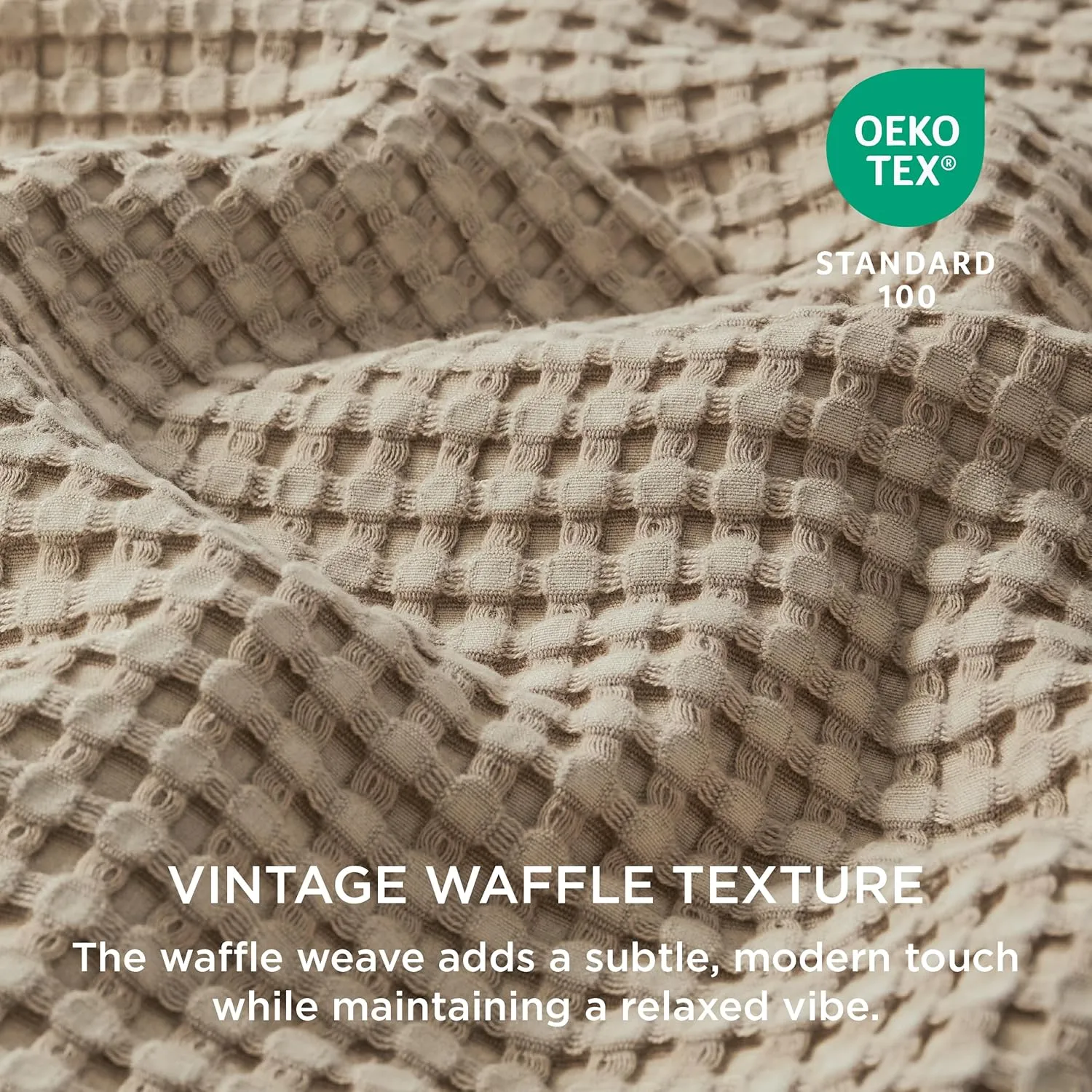 Bedsure Cooling Waffle Duvet Cover King - Cotton Blend Rayon Derived from Bamboo Duvet Cover Set for Hot Sleepers, Breathable Bedding Set with a Vintage Charm, 3 Pieces (Taupe, King, 104"x90")