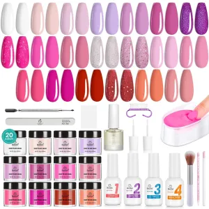 Beetles Dip Powder Nail Kit 36pcs 20 Colors Nude Hot Pink Red Glitter White Dip Nails Powder Starter Kit with Base Top Coat Activator Cuticle Oil Nail Set for Women Alluring Sweetie Collection